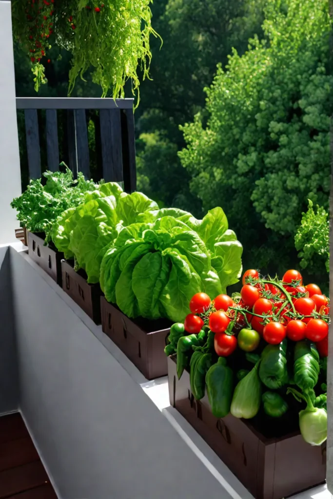 Container vegetable garden on a sunny balcony