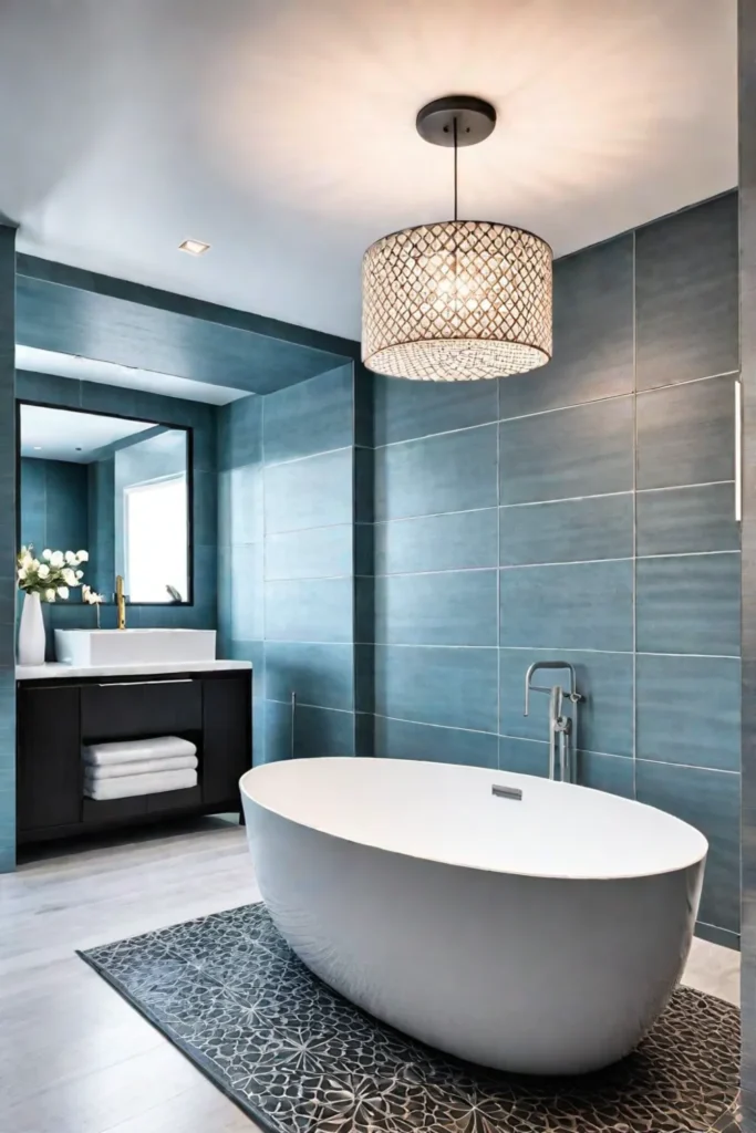 Contemporary bathroom with builtin enameled steel bathtub