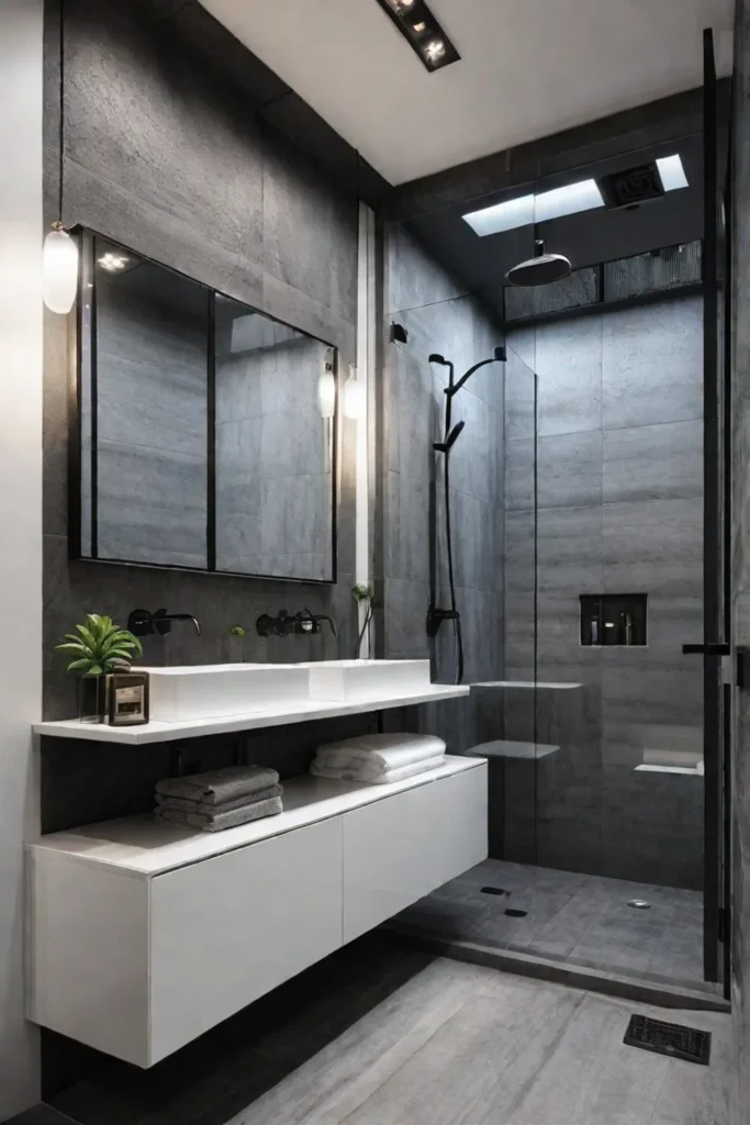 Contemporary bathroom with contrasting grout and tile colors