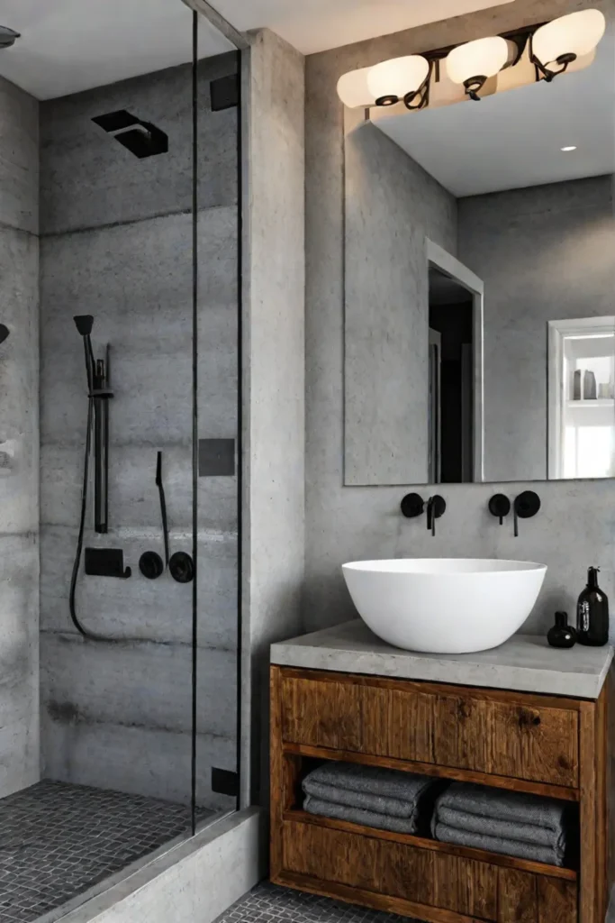 Contemporary bathroom with reclaimed wood and concrete