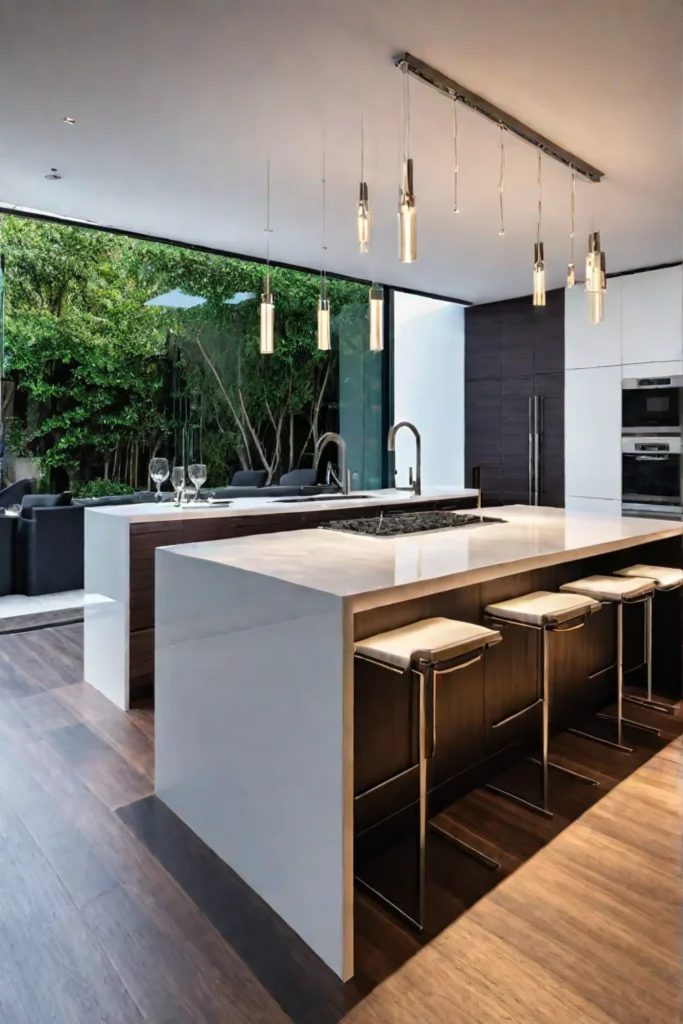 Contemporary kitchen island with multilight fixture