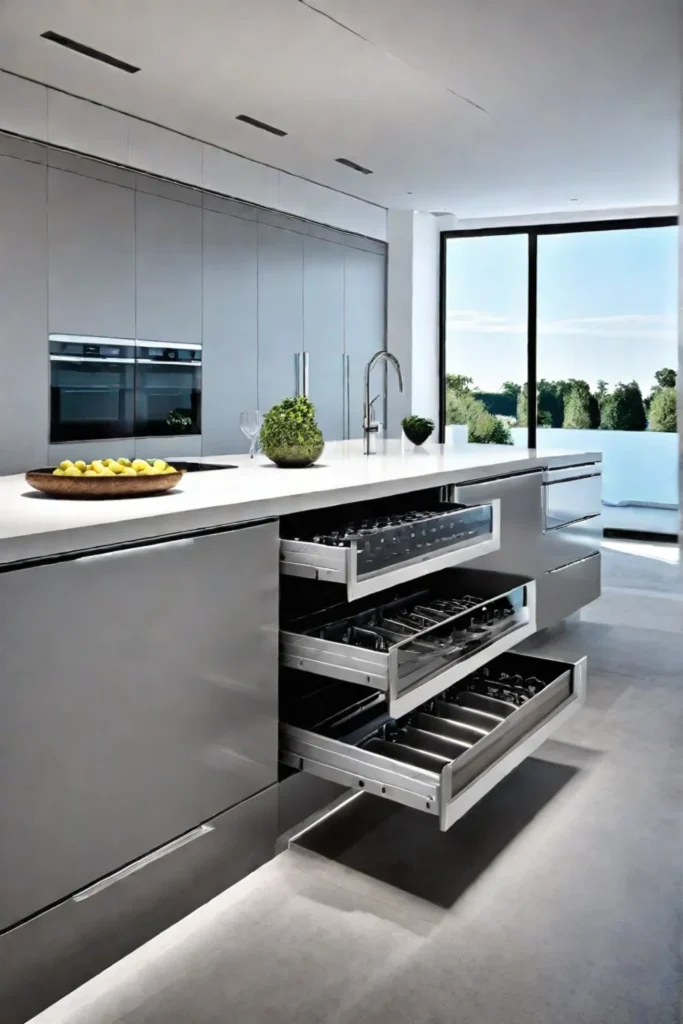 Contemporary kitchen with hidden knife block in a drawer