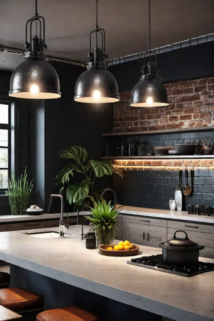 Contemporary kitchen with industrial charm and exposed brick walls