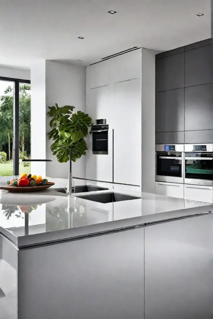 Contemporary kitchen with sleek white cabinetry