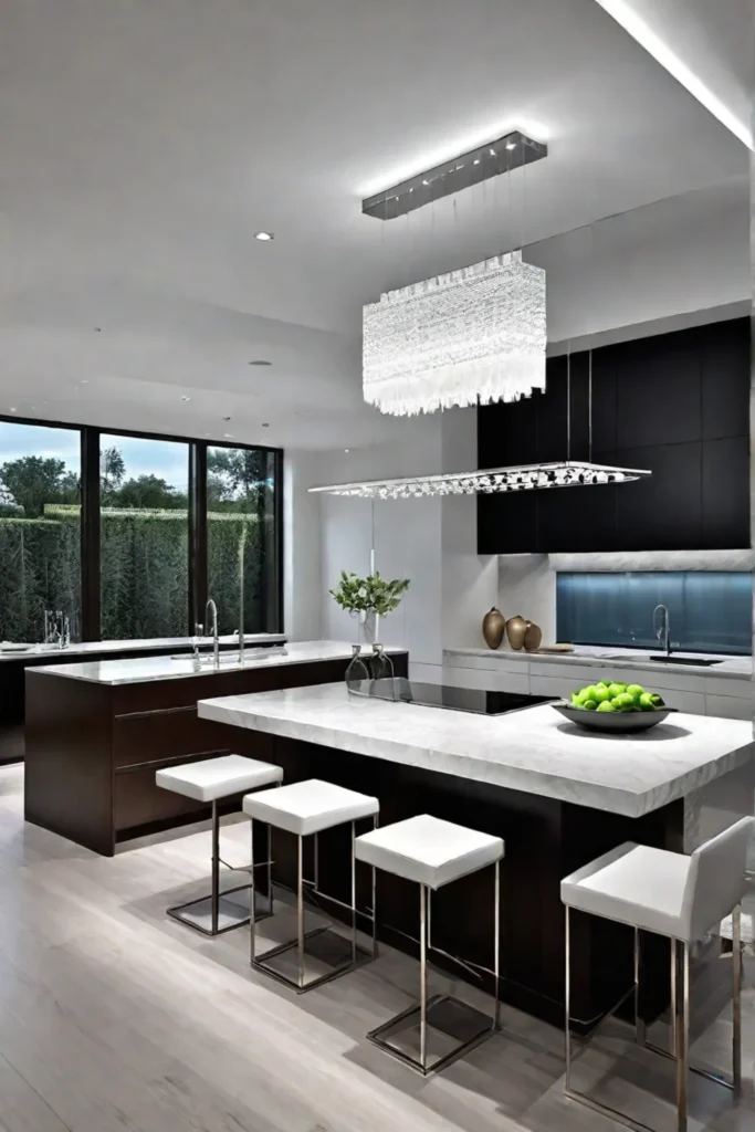 Contemporary kitchen with statement pendant lights