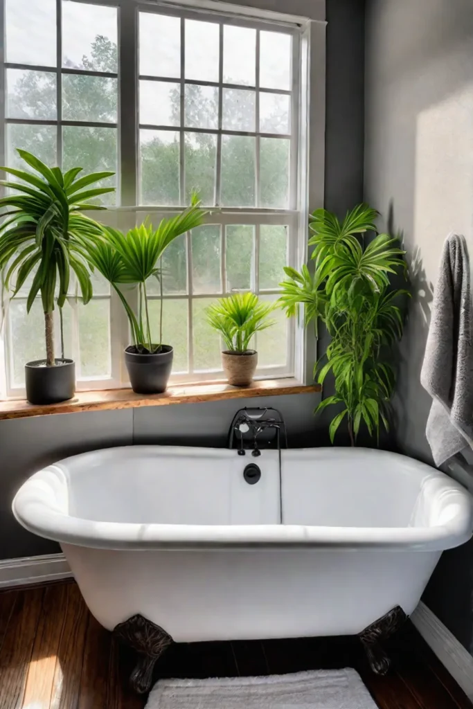 Cozy bathroom with refinished clawfoot tub and DIY shelf