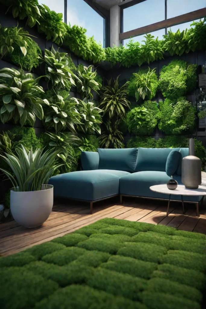 Cozy corner in a vertical garden with a seating area