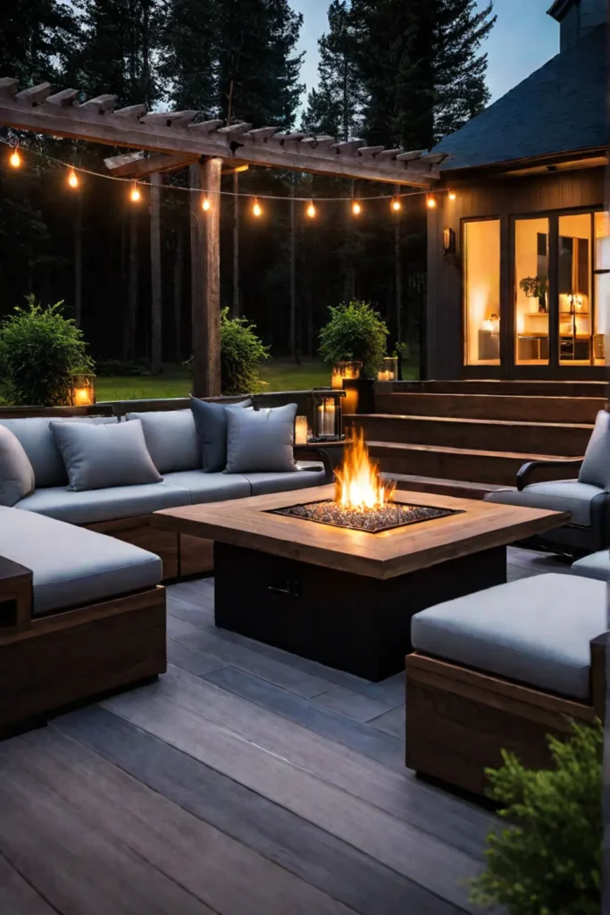 Deck with builtin fire pit and comfortable seating