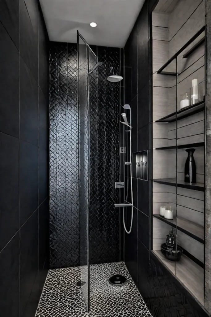 Diagonal tile pattern for visual expansion in a narrow shower