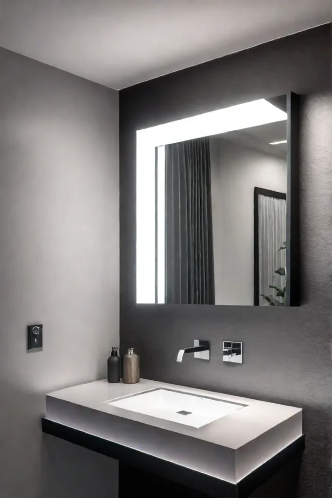 Discreet storage solution integrated into a bathroom mirror