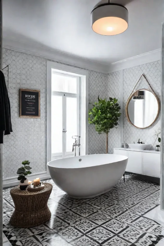 Eclectic bathroom with bold patterns and textures