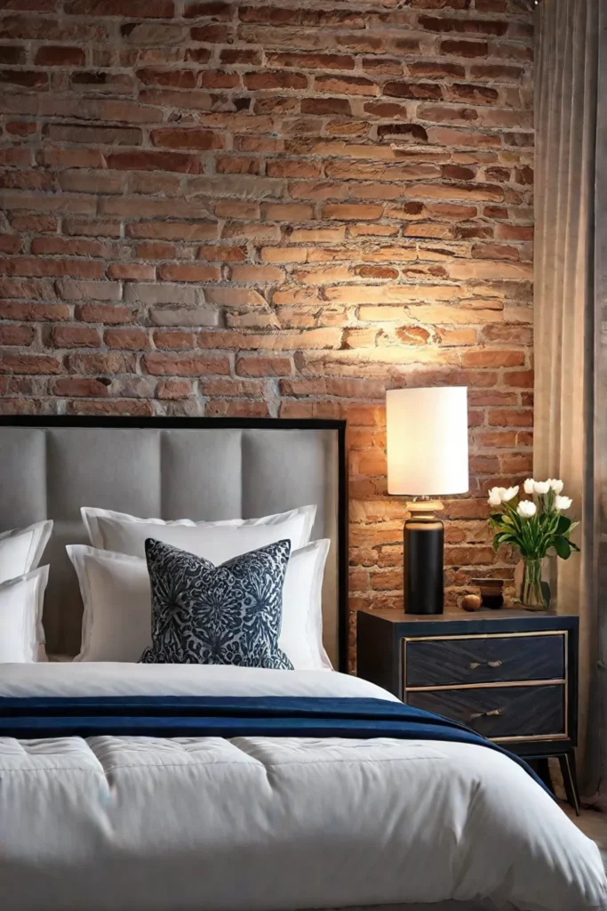 Eclectic bedroom design with textured wall