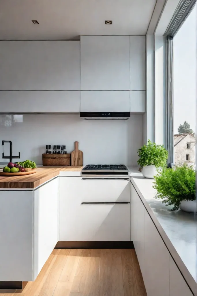 Efficient galley kitchen with hidden storage and clean lines