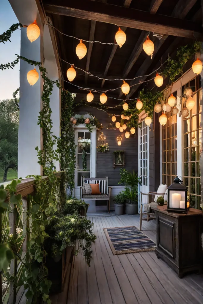 Enchanted outdoor space with decorative lighting and plants