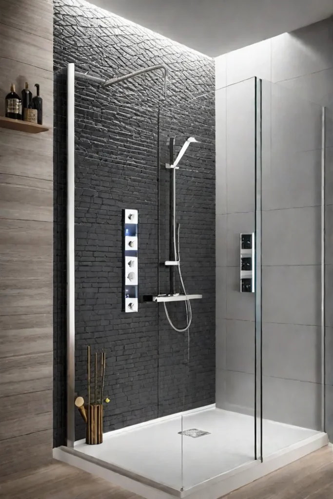 Family bathroom shower with durable and neutral ceramic tiles