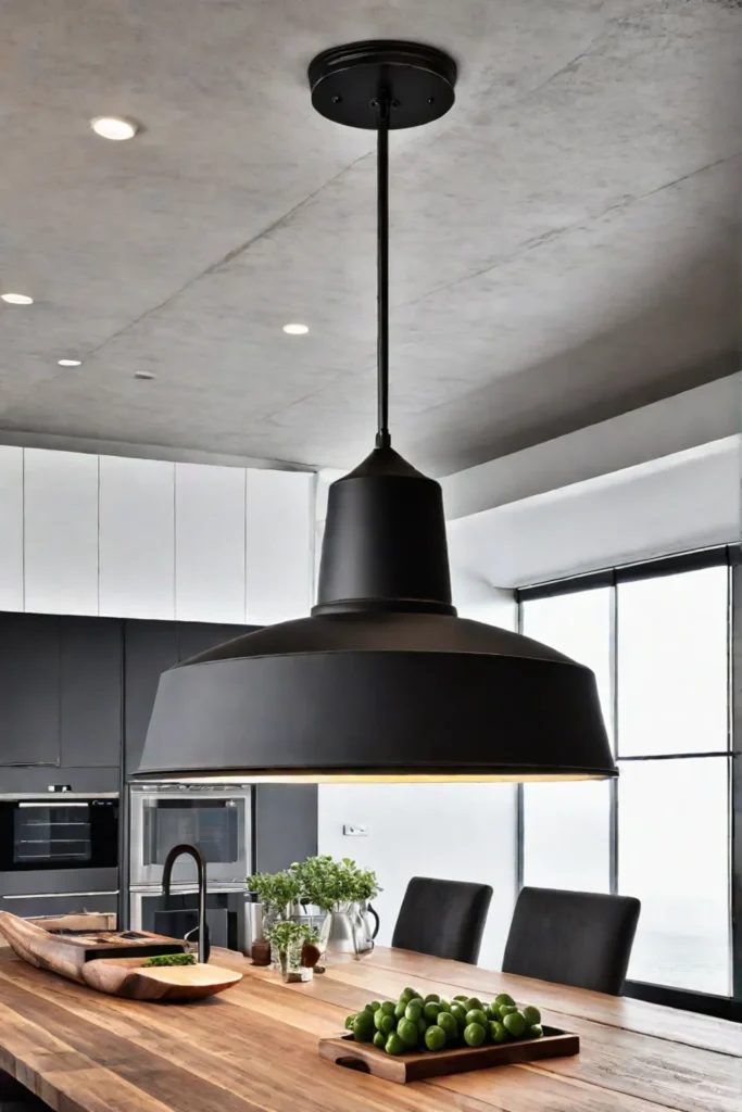 Farmhouse kitchen with industrial pendant light