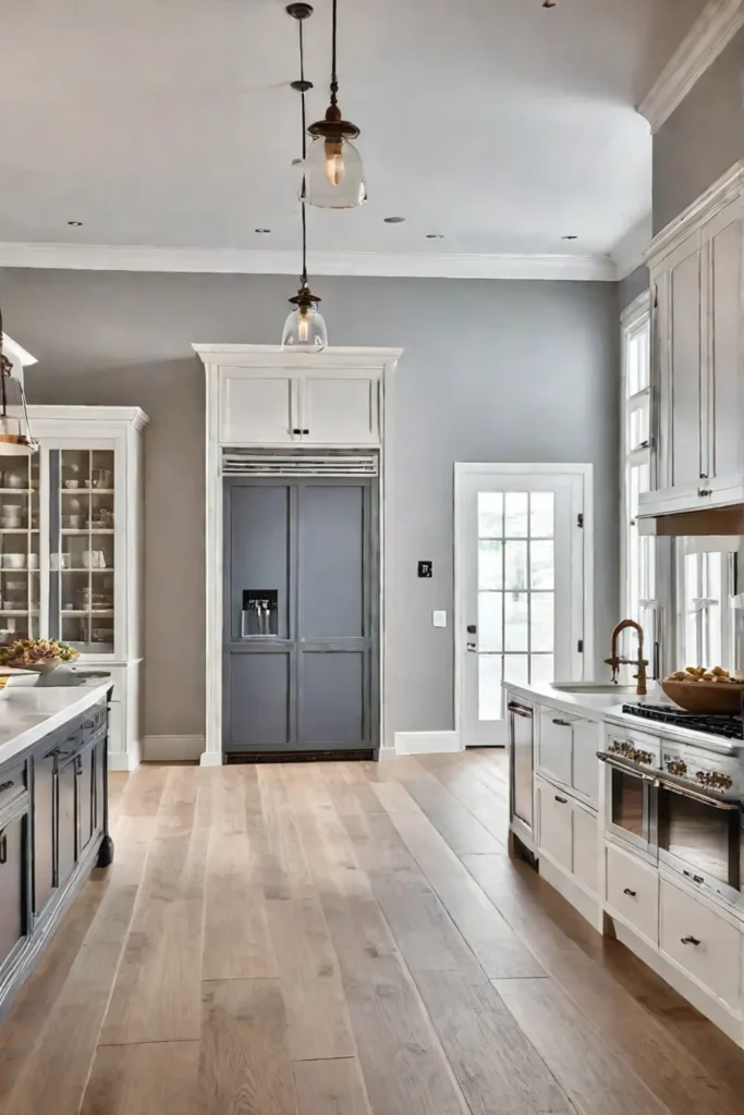 Farmhouse kitchen with large center island and pantry