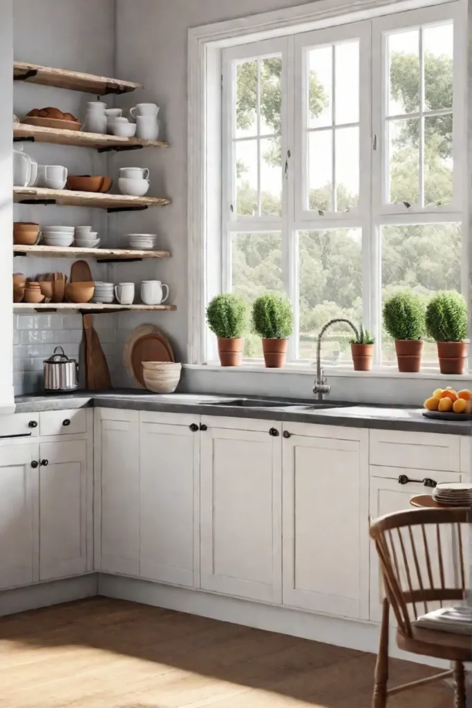 Farmhouse kitchen with large window and breakfast bar