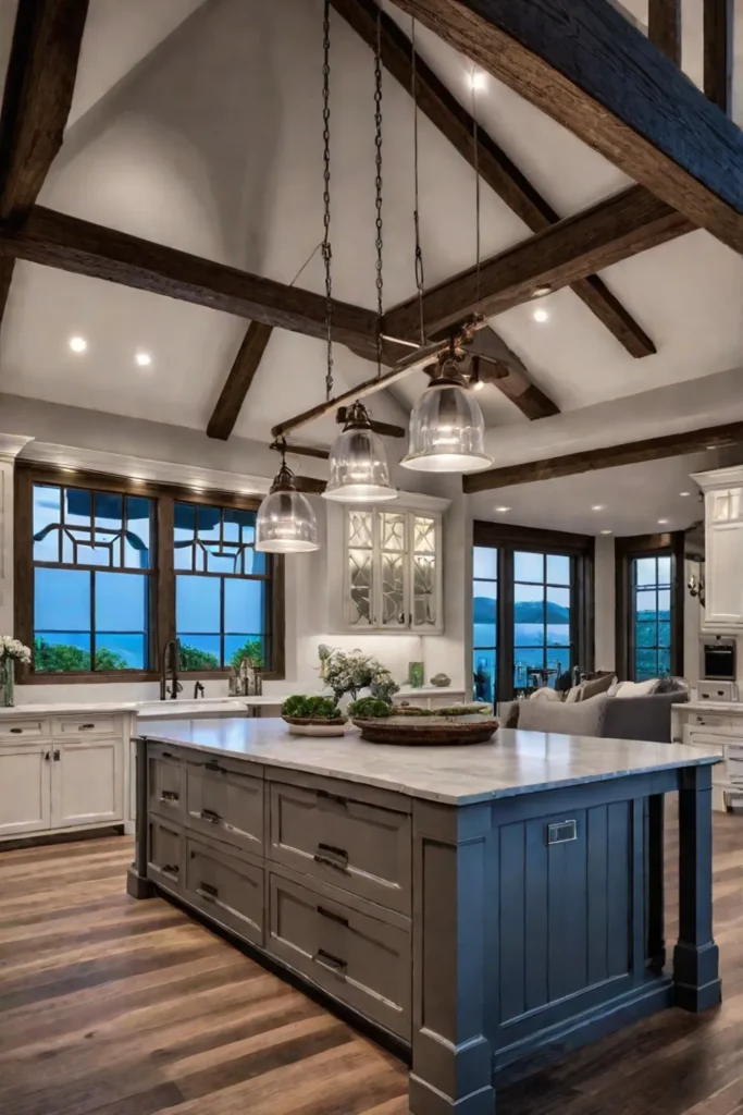 Farmhouse kitchen with pendant and undercabinet lighting 1