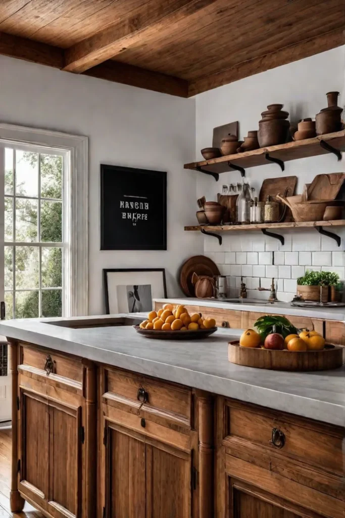 Farmhouse kitchen with warm wood cabinets and butcher block island