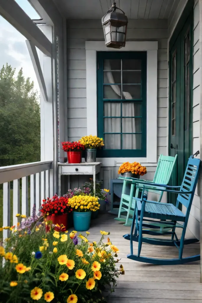 Farmhouse porch with rocking chair and vintage metal glider