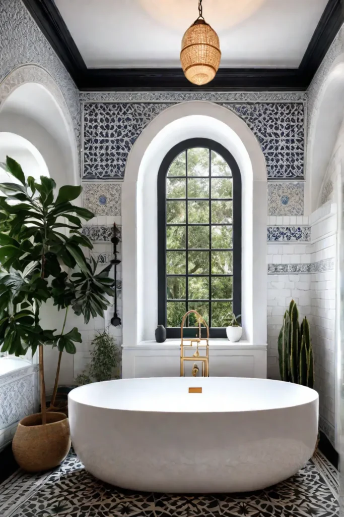 Fusion of Moroccan tile and Scandinavian minimalism in a bathroom