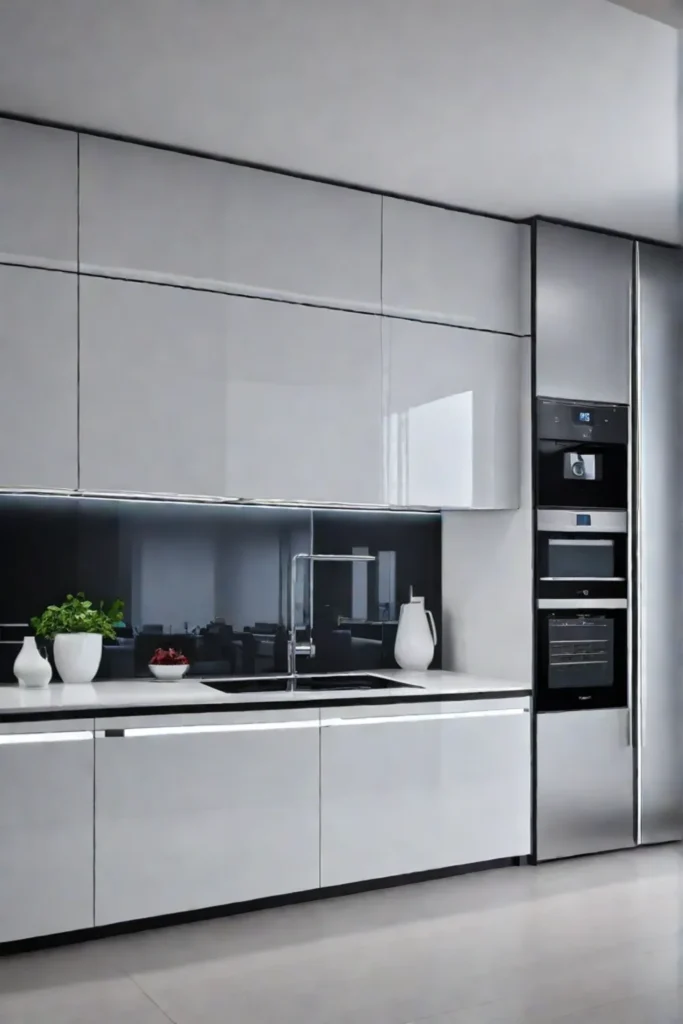 Futuristic kitchen with touchscreen appliances and voiceactivated features