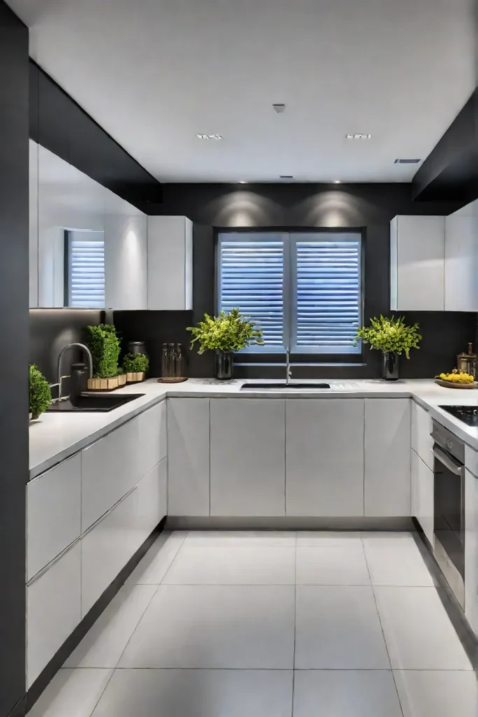 Galley kitchen with spacesaving lighting solutions for functionality
