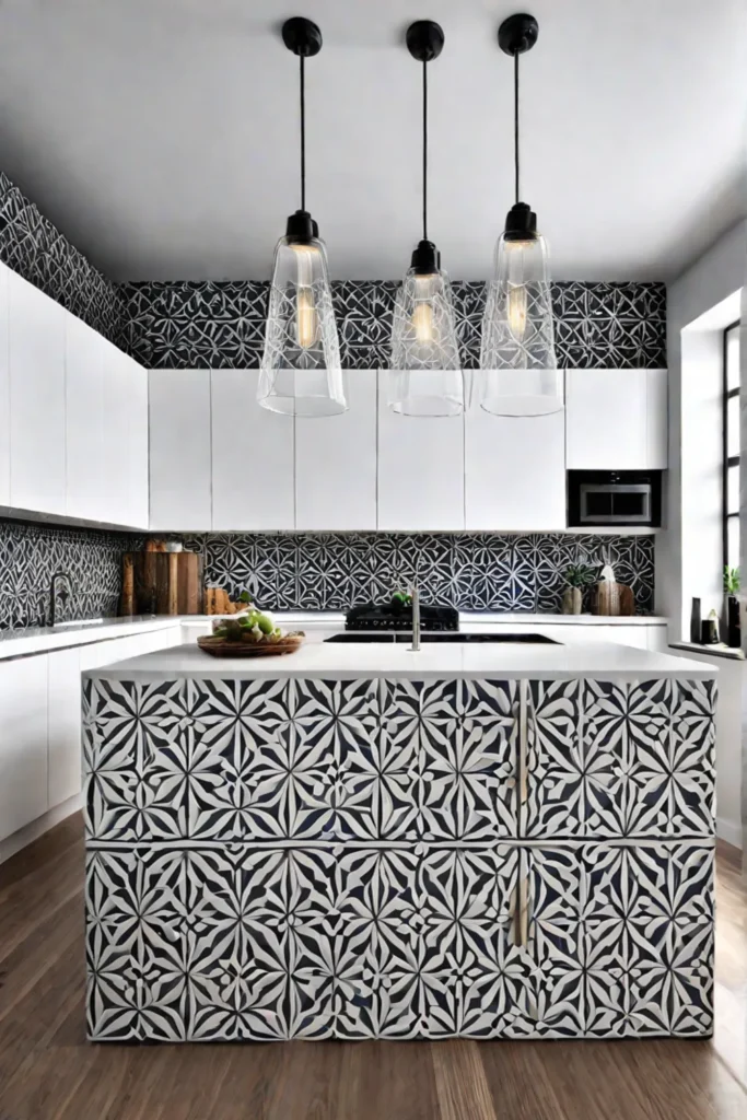 Geometric tile countertop in a modern kitchen