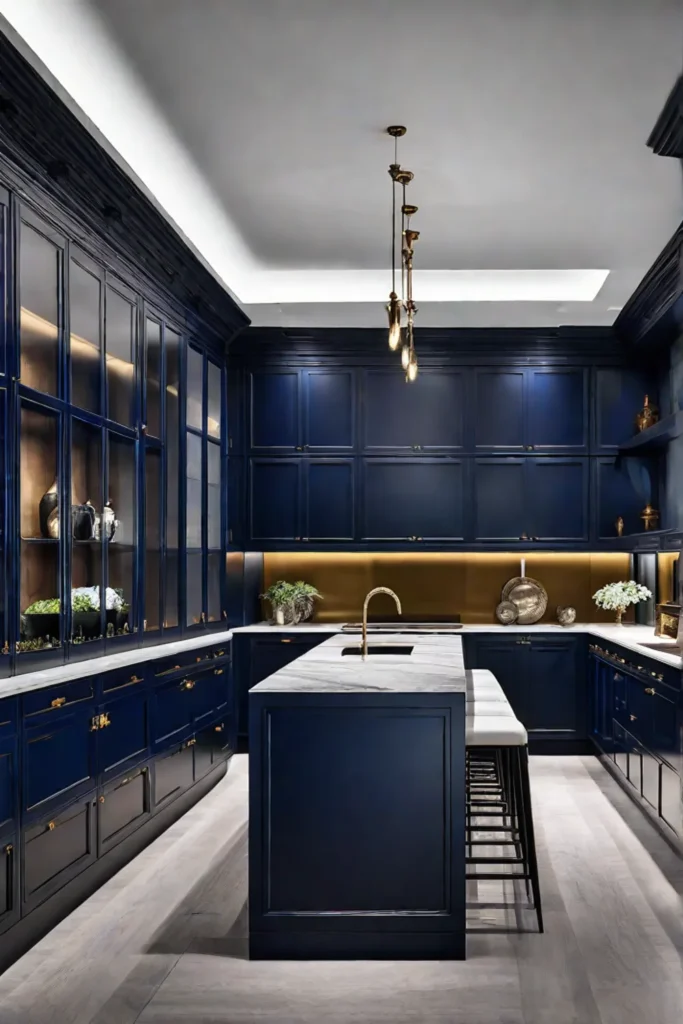 Glazed kitchen cabinets in a dramatic kitchen
