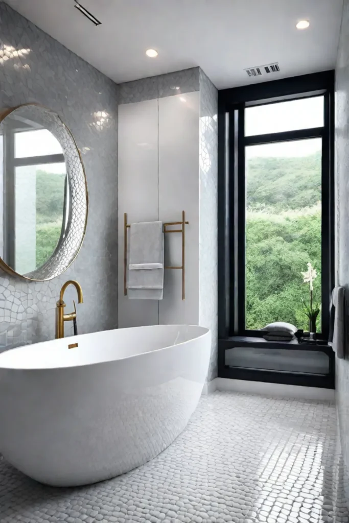 Glossy tiles and natural light creating a spacious and airy bathroom