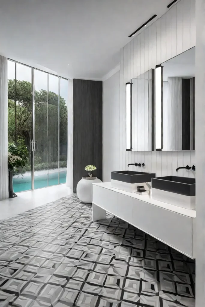 Gray and white ceramic tiles in a contemporary bathroom