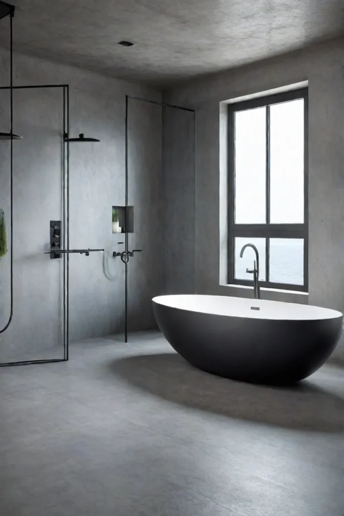 Industrial bathroom with concretelook porcelain tiles