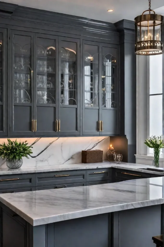 Inset kitchen cabinets in a sophisticated kitchen