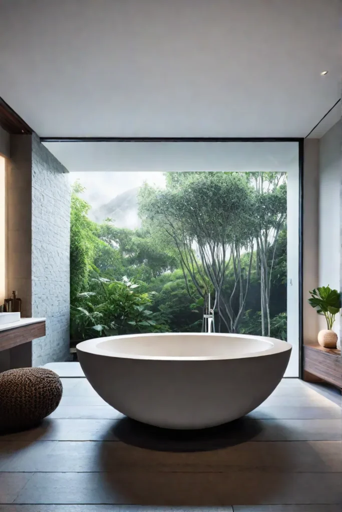 Japanese soaking tub bathroom with natural elements