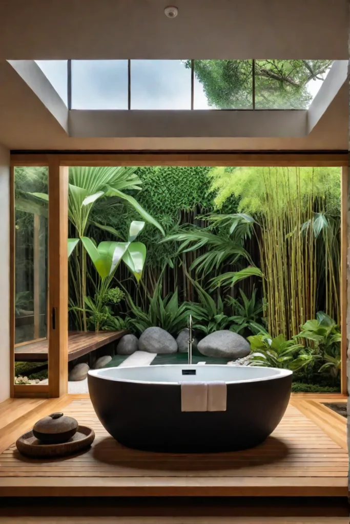 Japanese soaking tub with bamboo accents