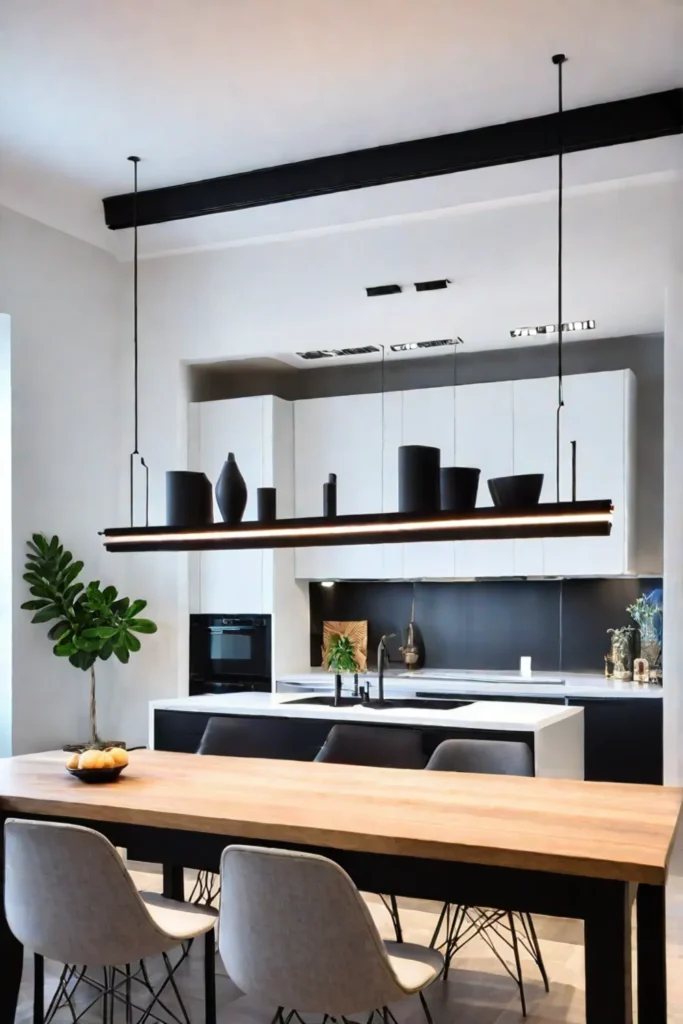 Kitchen island with adjustable linear suspension light