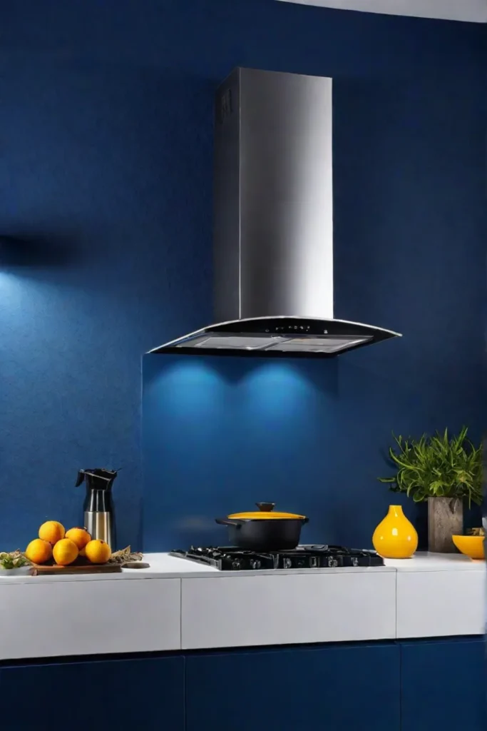Kitchen with blue accent wall