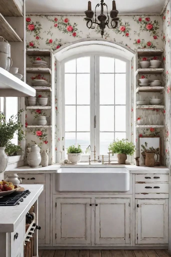 Kitchen with charming shabby chic cabinets