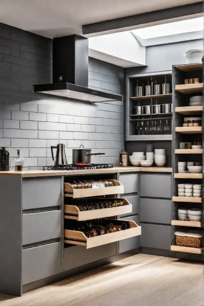 Kitchen with drawers and shelves