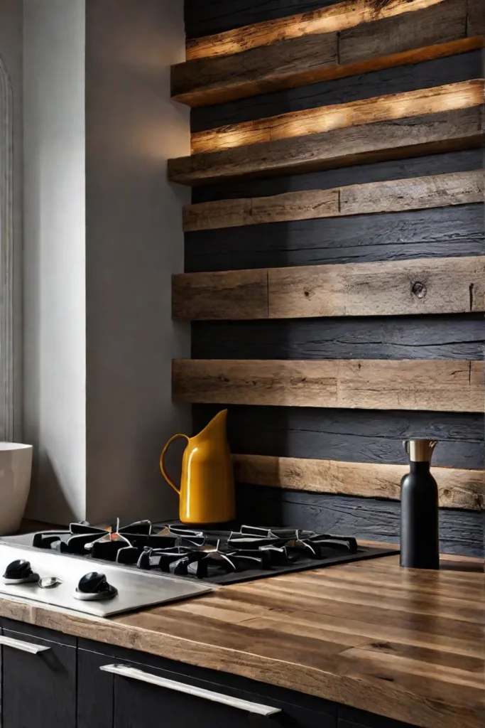 Kitchen with reclaimed wood backsplash