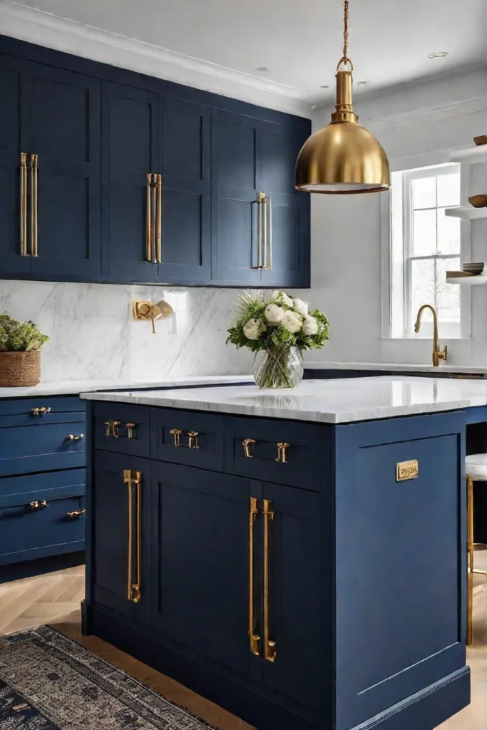 Kitchen with sophisticated navy painted cabinets