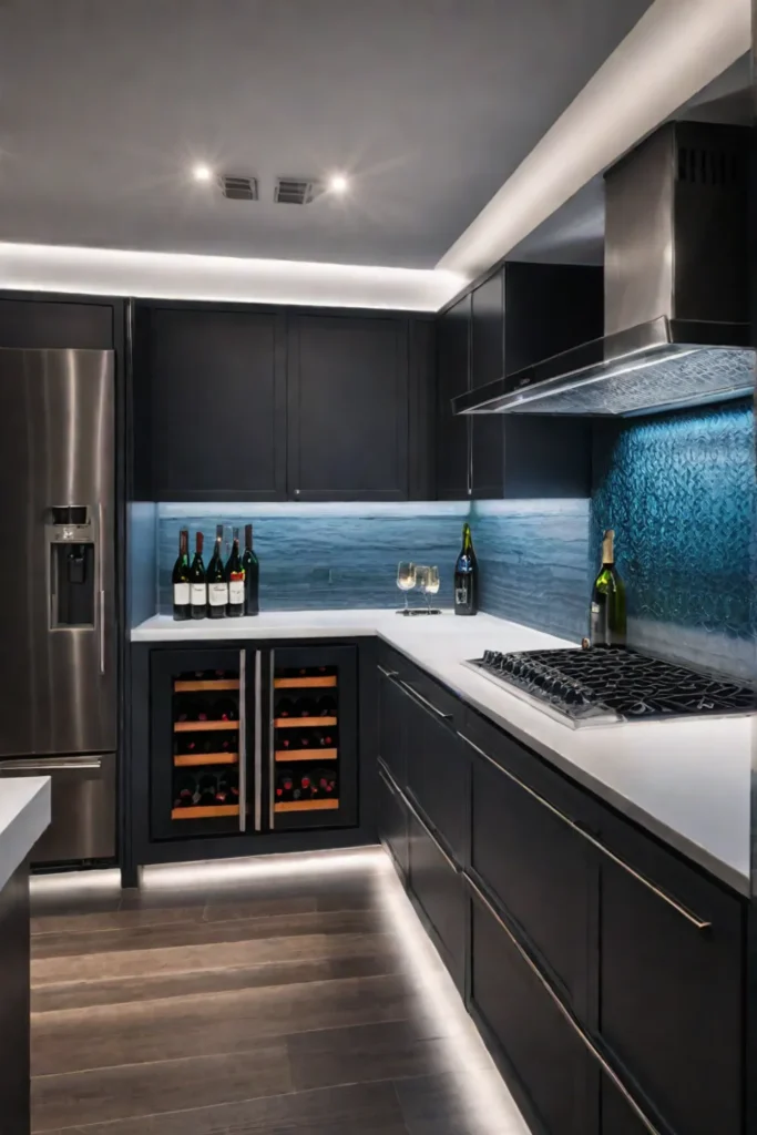 Kitchen with wine fridge and accent lighting