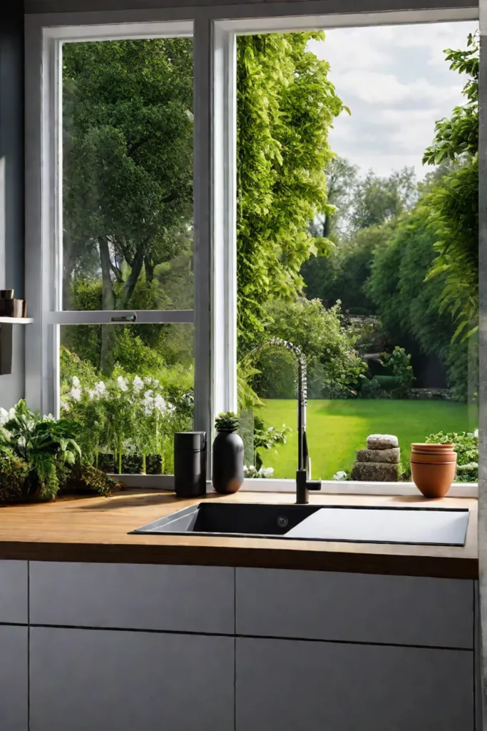 Kitchen window with a view of a natural landscape