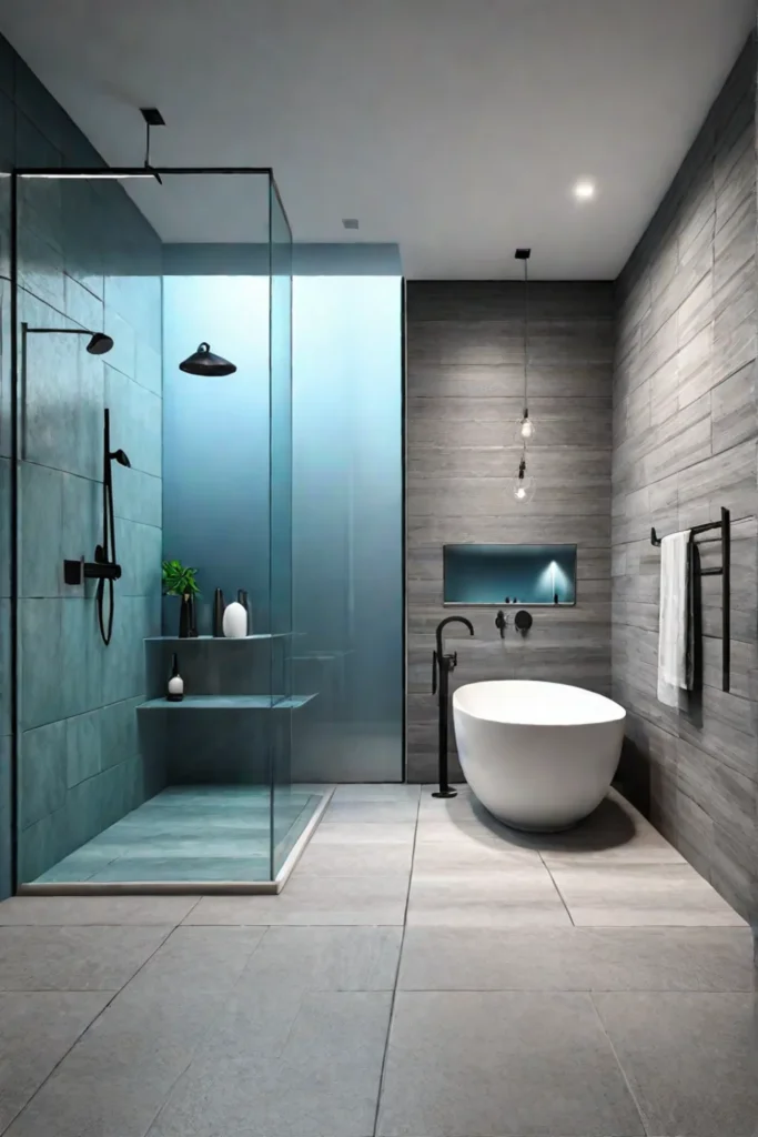 Largeformat glossy tiles creating a spacious feel in a small shower