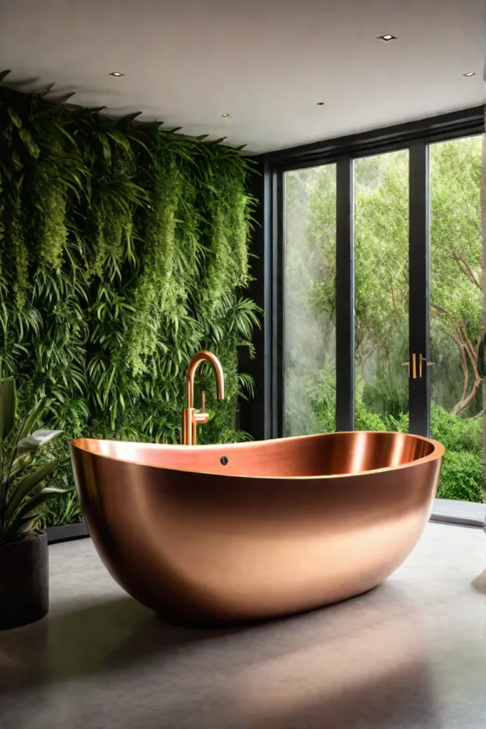 Luxurious bathroom with freestanding copper bathtub