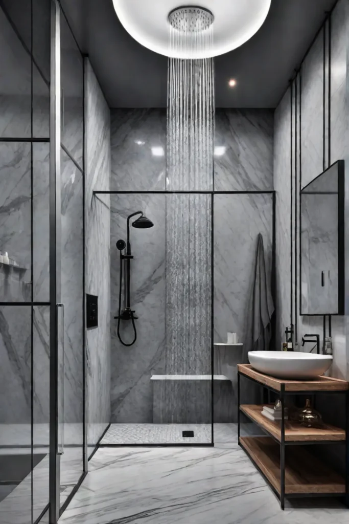 Luxury shower with marble tiles and steam function