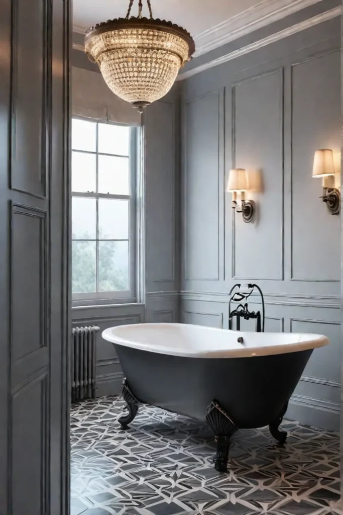 Master bathroom blending historical styles with a clawfoot tub Art Deco vanity