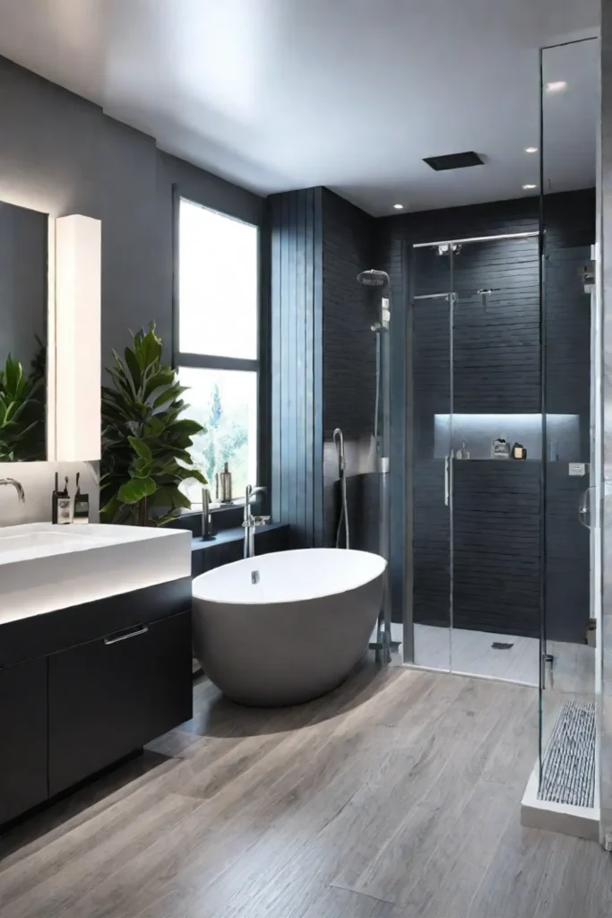 Master bathroom designed for aging in place with smart accessibility features