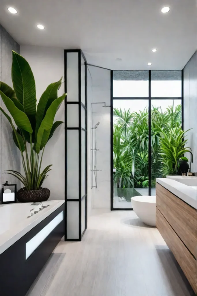 Master bathroom with airpurifying plants and lowVOC finishes